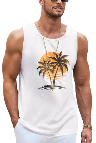 Terecey Camiseta de Tirantes Hombre Estampado Palmeras Verano Casual