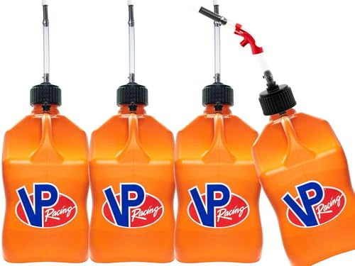 VP Racing Utility Container 5.5 Gallon - 4 Pack With 4 Deluxe Hoses and a Get Bent Hose Bender (Orange, 4 Pack)