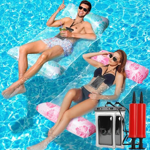 Flotadores Piscina 2Pcs Colchoneta Piscina Adultos 4 en 1 Hamaca Piscina Flotador Piscina Adulto Hamaca de Agua Flotante Portátil Hinchables para Piscina para Playa Mar Vacaciones(C)
