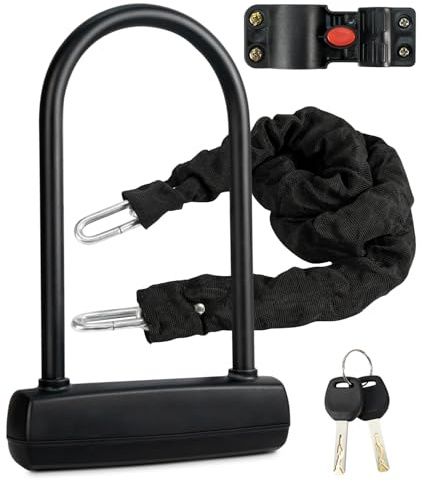 Bike U Lock with 4FT x 6mm Moped Chain, Bike Lock with 2 Keys and Mounting Bracket, Motorcycle U Lock Perfect for Ebike, Escooter, Fat-Tire Dirt-Bike, Tricycle,Bicycle