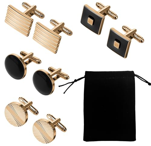 2 Pack Sapphire Crystal Cufflinks For Men, Classic Square Silver Cufflinks, Luxurious Groom Cuff Links Mens Wedding and Business Shirt Accessories, Elegant Mens Cuff Links Set (Black Gold 4)