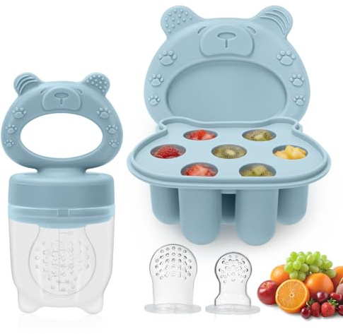 MR.TIMELAG Aspiratore per frutta e verdura, senza BPA, contenitore per il congelamento del porridge, per alimenti per bambini, latte materno, dentatura, con 3 ventose (G/M/K) blu