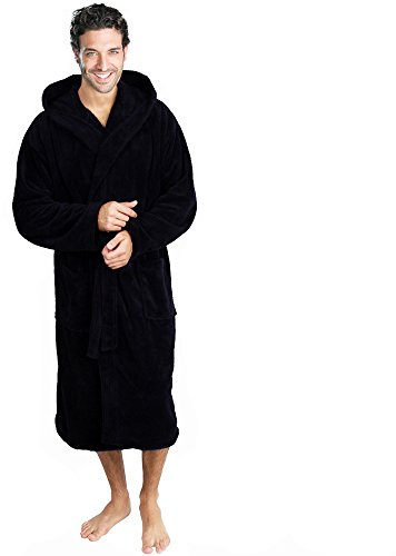 Star and Stripes Black Terry Cotton Hooded Bathrobes in S/M