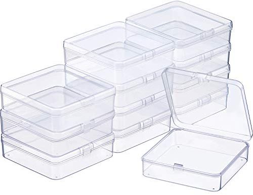 SATINIOR 12 Pack Beads Organizer Box Clear Plastic Beads Storage Containers Box with Hinged Lid for Bracelet Making DIY Jewelry Craft Nail (3.70 x 3.70 x 1.18 Inch)