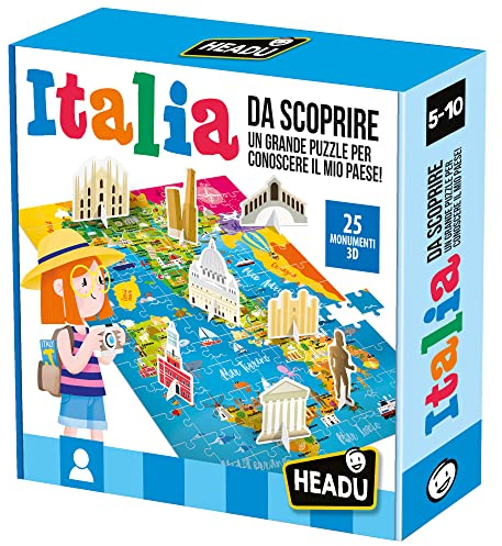 HEADU - Italia da Scoprire - Un Grande Puzzle per Conoscere il Mio Paese | Gioco Educativo 5-10 Anni, Puzzle Italia Bambini, Geografia e Monumenti per Bambini, Idea Regalo Natale, Made in Italy