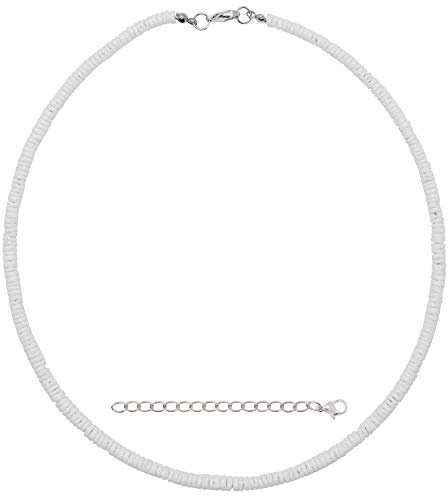 Puka Shell Necklace, White Beaded Seashell Necklaces for Women, Round Sea Shell Bead Choker for Men, Hawaiian Beach Surfer Jewelry Chokers (18 Inches)