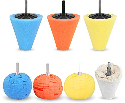 SPTA 7pcs Lucidatura Auto Set,3Pcs Spugna Cono Lucidatura +4pcs Sfera di Lucidatura per Ruote di Automobili Automobilistiche Cura, per Metallo Alluminio, Acciaio Inossidabile, Plastica, Ceramica