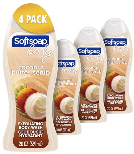 Softsoap Body Wash, Coconut Butter Scrub , Exfoliating Body Wash, 20 Ounce, 4 Pack