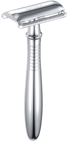 BAILI Rasierhobel mit doppeltem Rand, für empfindliche Haut, Metall, für Herren, Old School, Griff für Herren, BD191