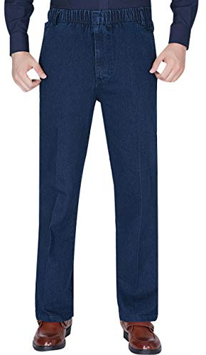 Youlee Hombres Cintura elástica Pantalones Rectos Jeans Deep Blue 5XL