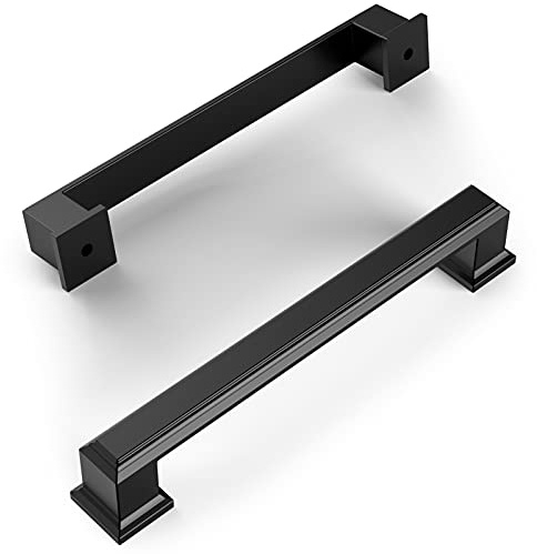 Amerdeco 10 Pack Matte Black 5 Inch(128mm) Hole Centers Kitchen Cabinet Pulls Cabinet Hardware Kitchen Handles for Cabinets Cupboard Handles Drawer Pulls