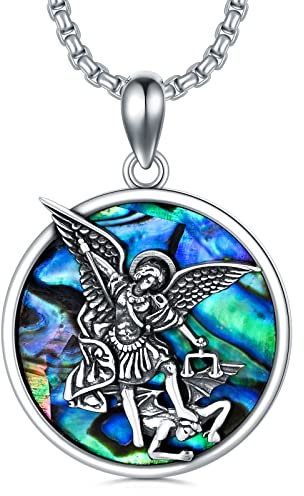 Shusukue Saint Michael Anhänger Kette 925 Sterling Silber Michael Erzengel Medaille Halskette Religiöse Amulett Halskette für Frauen und Männer Geschenke für Jungen Frauen