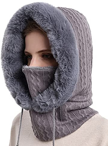 FEOYA Winter Warm Mütze Halswärmer Gefüttert Balaclava Gesichtsmaske Outdoor Sport Kapuzenschal Winddicht Gesichtshaube