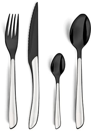 AMEFA - Ménagère 16 couverts de table pour 4 personnes - Lumino - Acier inoxydable 18/0, Finition Brillante - Blanc