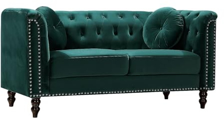 Vente-unique - Sofá Fijo 2 plazas Turner - Terciopelo - Verde Esmeralda