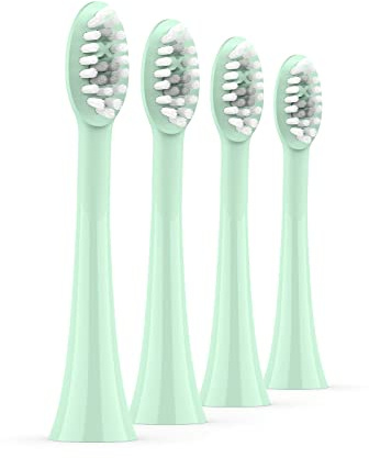 Ordo Replacement Sonic Toothbrush Heads with Pulse Technology for Teeth Cleaning, Plaque Removal, Silicone Polishing, Deep Clean Bristles, Adults, Pack of 4, Mint Green