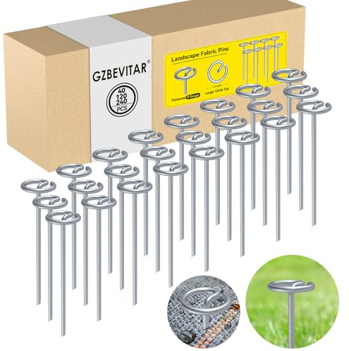 GZBEVITAR Landscape Fabric Pins, Thickened 8 Gauge Circle Top Landscape Pins-120 Pcs, Not Easy to Bend 6 inch Galvanized Landscape Fabric Stakes, More Holding Power Than U-Shape Garden Staples(120)