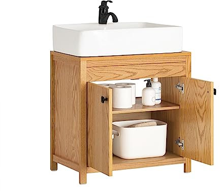 SoBuy BZR98-N Mueble para Debajo del Lavabo Fregadero Armario de Baño Armario de Almacenaje de Suelo 2 Puertas 60 x 35 x 60 cm Madera ES