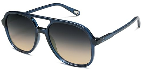 SOJOS SJ2174 Lunettes de soleil aviateur polarisées rétro pour homme et femme, Bleu foncé/gris dégradé marron, Medium