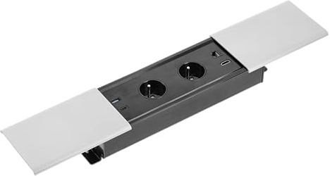 GTV - Möbelsteckdose PRESTINO, Mehrfachsteckdosen, 2x Schuko Steckdose, 1x USB A, 1x USB C, 1x RJ45 1x HDMI, Kabellänge 1,5m, Farbe Silber, für Schreibtische, Tischplatte, Küchen und Büro