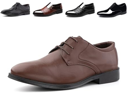 Oxford Shoes Men Formal Brogues Shoes Patent Leather Lace Up Derby Classic Dress Shoes Lightweight Business Wedding YM789 Brown Size 10