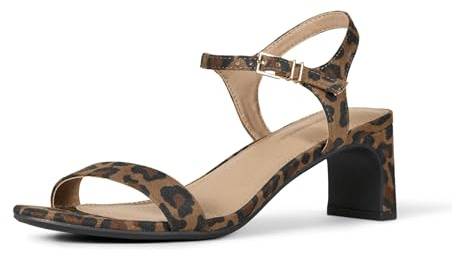 Amazon Essentials Women's Ankle Strap Low Heel Sandals, Leopard Faux Suede, 9.5