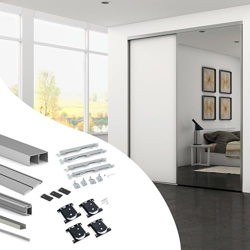 EMUCA - Sistema corredero para Armario de 2 Puertas con Perfil Tirador Sharp, Espesor 16 mm, Cierre Suave, tableros no incluidos, Anodizado Mate