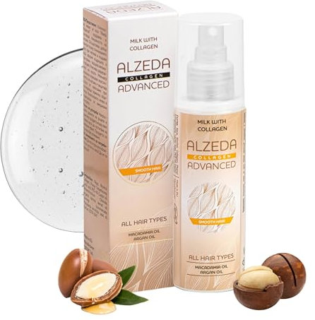 ALZEDA ADVANCED Latte capelli danneggiati 120 ml – Collagene, olio di argan, macadamia, acido lattico – Leave-in nutriente e modellante per capelli secchi, ricci e mossi