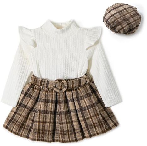 Miipat Bambina Abbigliamento Set di Vestiti per Bambine Top a Maglia a Maniche Lunghe con Gonne Corte Set di Abiti Invernali e Primaverili con Cappello Abiti per Ragazze 120 4-5 Anni