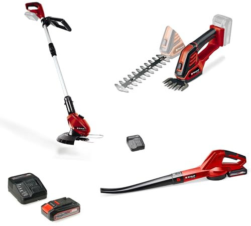 Einhell Akku-Garten-Set Power X-Change (18 V, inkl. Akku-Gras- und Strauchschere, Akku-Rasentrimmer, Akku-Laubbläser, 2,0 Ah Akku, 2,5 Ah Akku, Ladegerät)