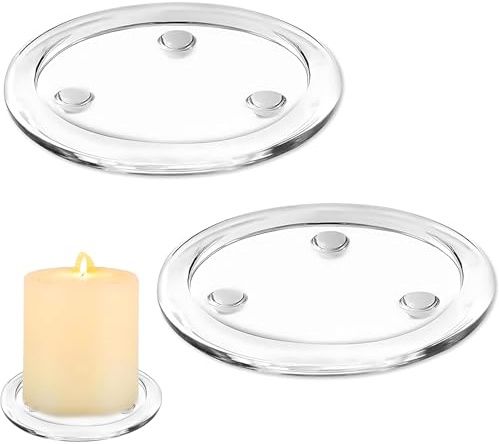 Sottobicchieri rotondi in vetro, 2 pezzi, 10 cm, portacandele in vetro trasparente, per matrimoni, feste, candele, cucina, sala da pranzo