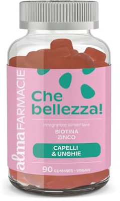 Integratore 90 Gummies Vegan Capelli e Unghie Forti con Biotina e Zinco, Che Bellezza! Alma Farmacie, Caramelle Gommose, Aroma naturale