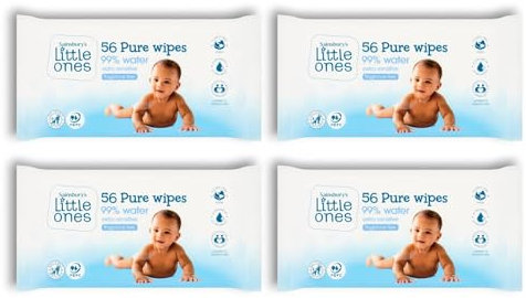 4xSāínsbǖry's - Little Ones | Pure Baby Wipes | 99% Water - Extra Sensitive | Fragrance Free | 56 Count in Each Pack