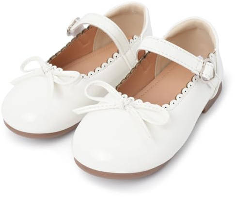 Adigau Chaussures Ballerines Enfant Chaussures de Princesse Antidérapante Mary Jane Plat Semelle Souple Chaussure Cérémonie Respirant Blanc 26 EU