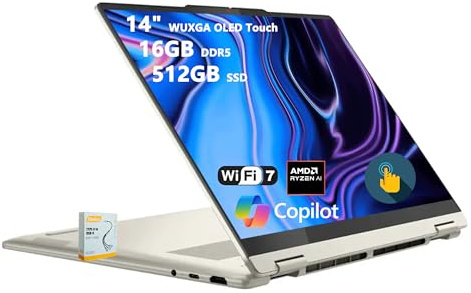 Lenovo Yoga 7 Ordinateur portable 2 en 1 Copilot+ AI PC | WUXGA OLED Touch (100% DCI-P3) | AMD Ryzen AI 5 340 (jusqu'à 50 Tops) | 16 Go DDR5 512 Go SSD | pour Creator Business Professional Win11 avec