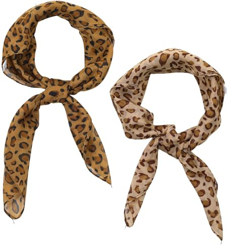 Ymapinc Chiffon Leopard Print Scarf for Women, 2Pcs Ladies Skinny Scarves, Leopard Neck Scarf, Neck Accessories for Women Gifts for Ladies