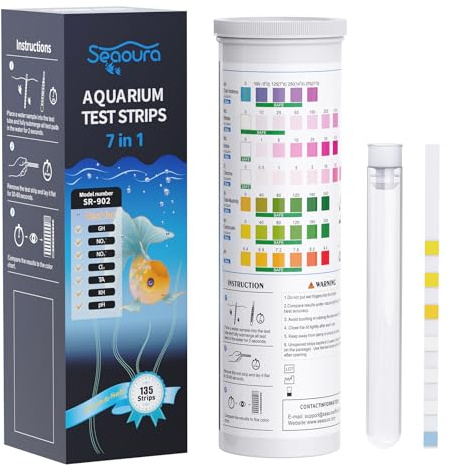SEAOURA 7-in-1 Aquarium Test Kit for Fish Tanks - 135 Strips Water Testing Strips for Aquariums & Ponds Accurate Testing Nitrate，Nitrite，Chlorine，Hardness，Alkalinity，Carbonate，pH