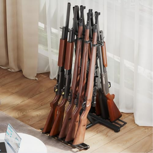 YBING Gun Racks Rifle Rack Stand Floor Indoor, Free Standing Metal Shotgun Display Storage Shelf with Soft Padding, 9 Slot Gun Holder Stand Black for Home Garage