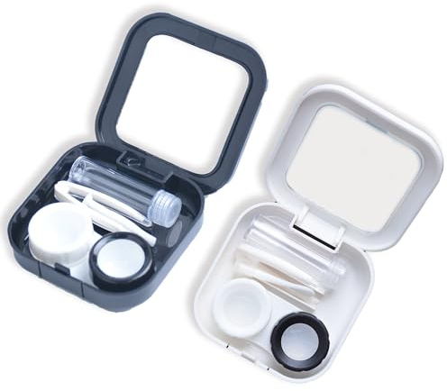 Alinw 2 Pcs Contact Lenses Applicator, Contact Lens Applicator Holder Lenses Case Box with Mirror for Travel, L and R Cap
