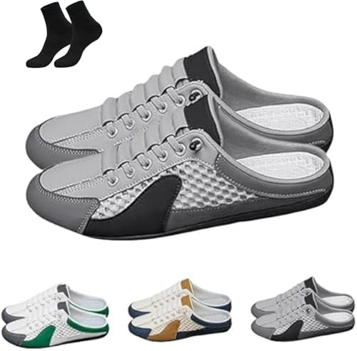Zapatillas sin espalda para hombre, sin espalda, informales, para el aire libre, sandalias de malla transpirable de verano, ligeras, sin cordones, de caña baja, zapatos de playa, gris, 44 EU