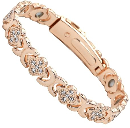 JIEBWCHA Magnetiskt koppararmband för kvinnor, feminint magnetiskt armband, justerbara smycken fyrklöver glitter, armband för kvinnors hälsa för bröllop, födelsedag, jul