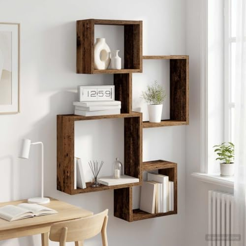 Plumbpyr Väggkubhylla, väggfäste av återvunnet trä, trämaterial 64 x 13,5 x 91,5 cm, hängande hylla, svävande hylla för böcker, dekoration i vardagsrum, kontor, hall