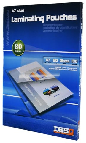 DESQ® Lamineringsfolie – DIN A7, 80 mikron, glänsande, med rundade hörn, lamineringsfickor, 100 stycken, 80 x 111 mm, premium
