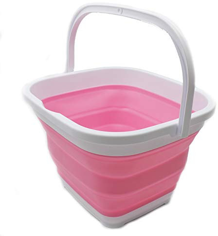 SAMMART 10L Aufbewahrungskorb, zusammenklappbar, rechteckig, 10,6 l (Weiß/Pink)
