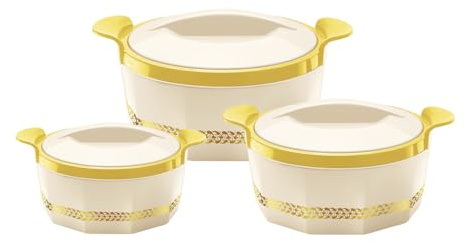 SQ Professional Fionna Insulated Hot Pot Set 3pc Food Pot Insulated Casserole Serving Dish Set with Lid Thermal Food Container Keep Food Warm & Cold 1-1.5-2.5L (Beige)