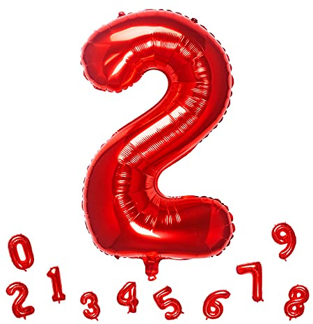 32 Inch Red Number 2 Balloons Foil Ballon Digital Birthday Party Decoration Supplies (Red Number 2 Balloon)