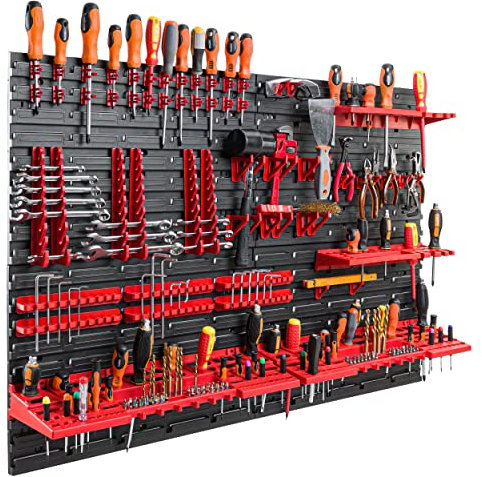 botle Mensola da parete, 1152 x 780 mm, supporto per attrezzi, impilabile, scaffale porta attrezzi da lavoro, 58 contenitori per garage, porta attrezzi da muro, scatole per garage