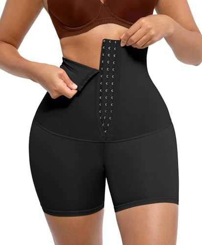 FeelinGirl Pantalón Moldeador Mujer de Cintura Alta Fajas Reductoras para Control Abdomen con Ganchos de 3 Filas Leggings Shorts Cortos Adelgazante Negros 3XL