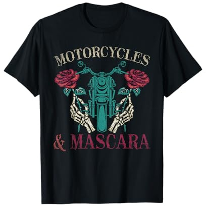 Motorbike Riding Women Motorcycles and Mascara Roses Biker T-Shirt Small