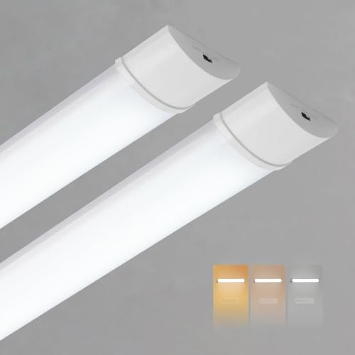 Lot de 2 Neon LED 120 cm, 34W 3750LM Reglette LED 3CCT Réglable (Blanch Chaud 3000K/Neutre 4000K/Blanc Froid 6500K), Luminaires Intérieur Tube pour Garage, Entrepôt, Parking, Bureau, Atelier